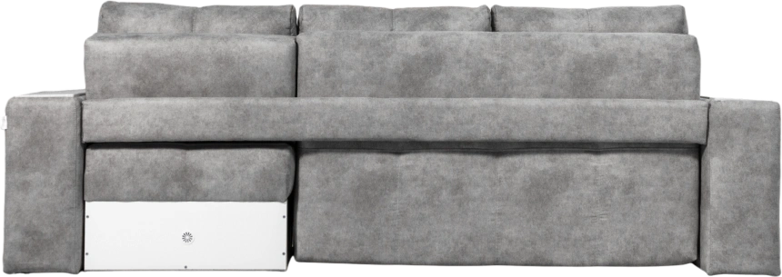 Диван угловой Остин, ткань Tornado blue steel, угол правый, декор Рамух белый