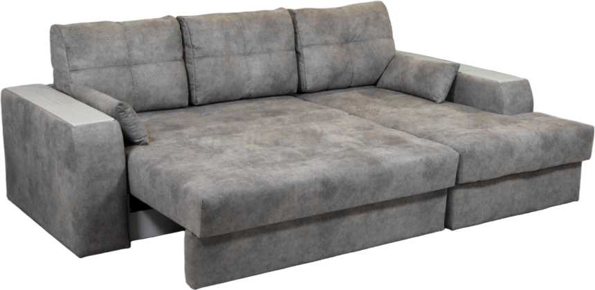 Диван угловой Остин, ткань Tornado blue steel, угол правый, декор Рамух белый