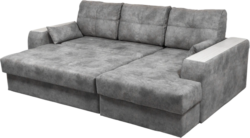 Диван угловой Остин, ткань Tornado blue steel, угол правый, декор Рамух белый