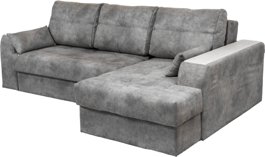 Диван угловой Остин, ткань Tornado blue steel, угол правый, декор Рамух белый