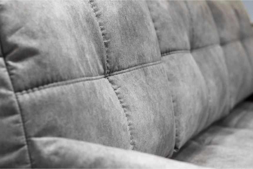 Диван угловой Остин, ткань Tornado blue steel, угол правый, декор Рамух белый