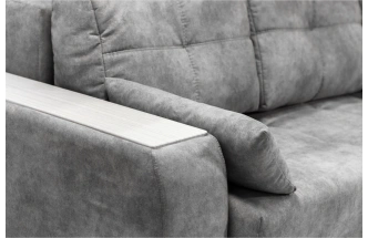 Диван угловой Остин, ткань Tornado blue steel, угол правый, декор Рамух белый