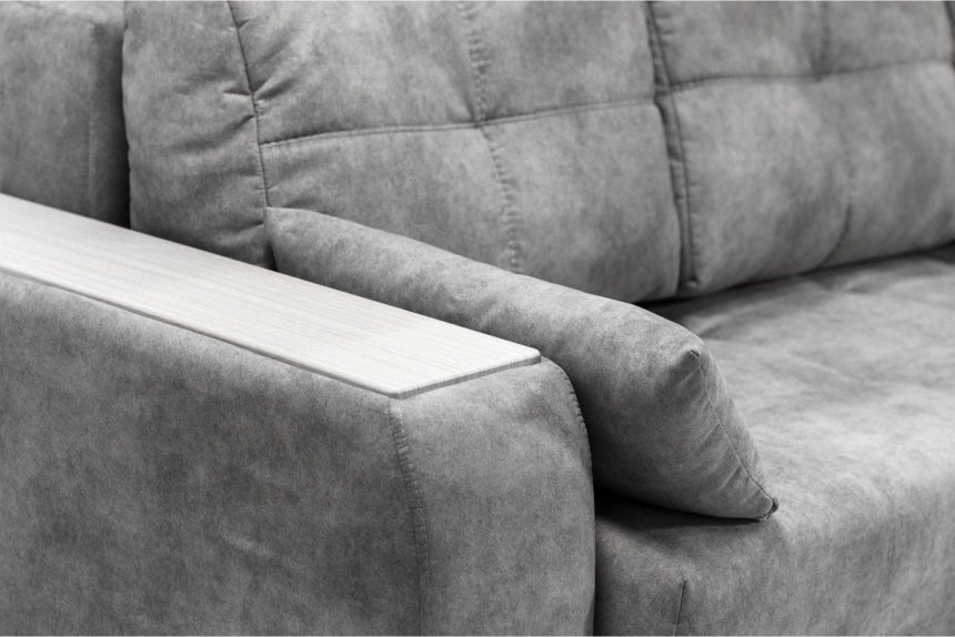 Диван угловой Остин, ткань Tornado blue steel, угол правый, декор Рамух белый