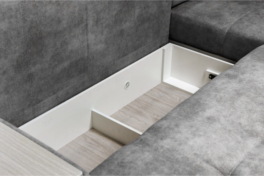 Диван угловой Остин, ткань Tornado blue steel, угол правый, декор Рамух белый