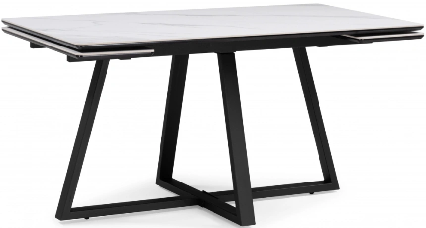 Обеденный раздвижной стол Памелла 140(200), керамика, белый мрамор / черный