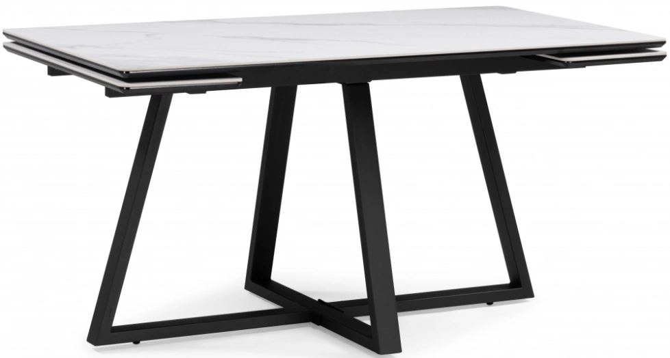 Обеденный раздвижной стол Памелла 140(200), керамика, белый мрамор / черный