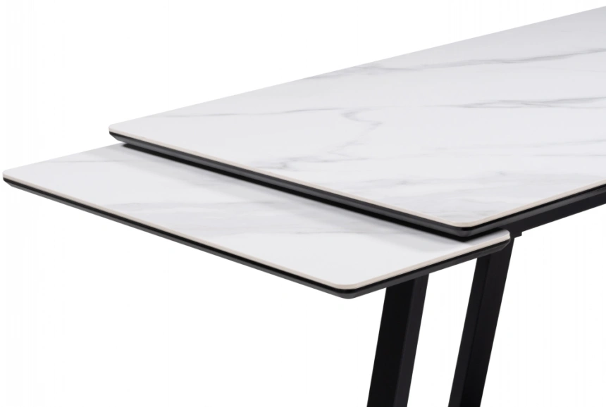 Обеденный раздвижной стол Памелла 140(200), керамика, белый мрамор / черный