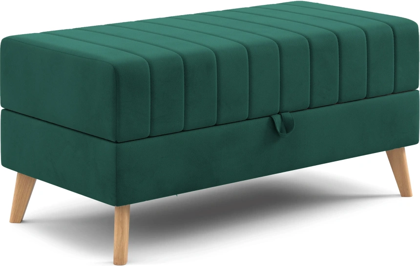 Банкетка Норд, мягкая, с ящиком, ткань мора зеленый