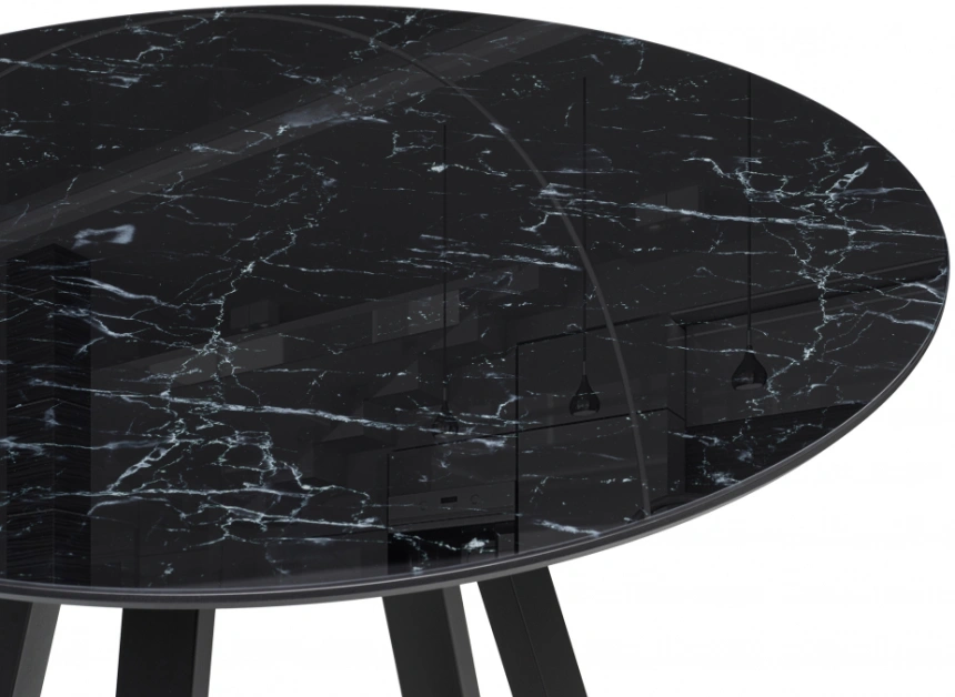 Кухонный стол Норфолк, 100x100x78, стекло, черный мрамор / черный