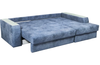 Диван угловой Остин, ткань Buffalo ocean, угол правый, декор Рамух белый