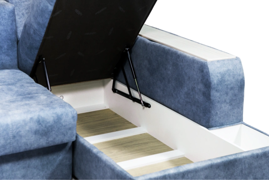 Диван угловой Остин, ткань Buffalo ocean, угол правый, декор Рамух белый