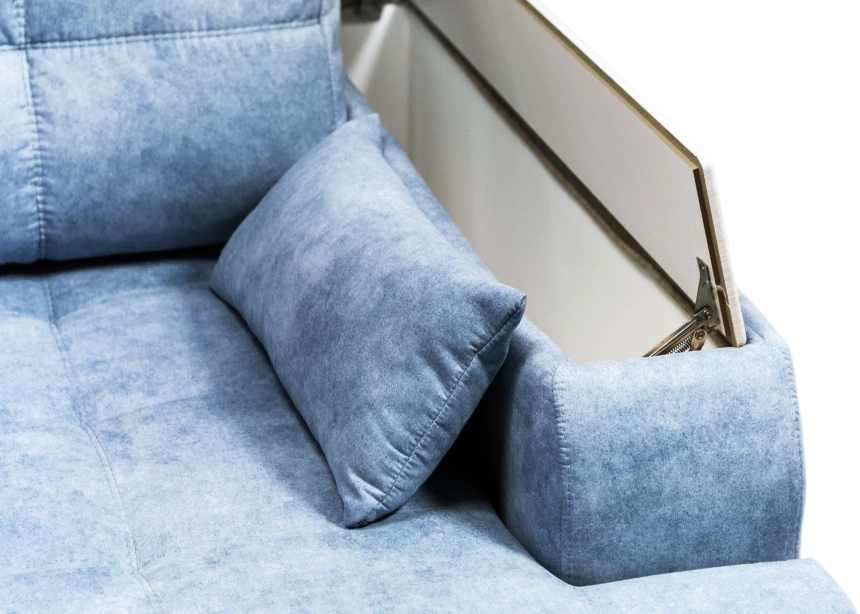 Диван угловой Остин, ткань Buffalo ocean, угол правый, декор Рамух белый