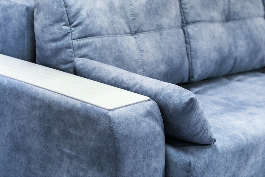 Диван угловой Остин, ткань Buffalo ocean, угол правый, декор Рамух белый