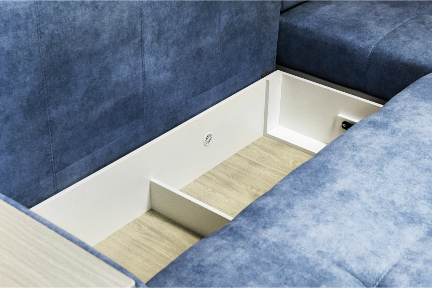 Диван угловой Остин, ткань Buffalo ocean, угол правый, декор Рамух белый