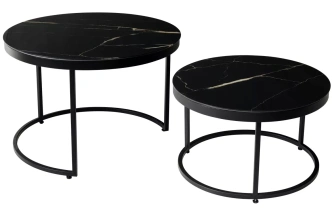Комплект журнальных столиков Эрвин, стекло, обсидиан / черный каркас