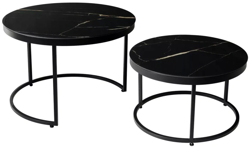​Комплект журнальных столиков Эрвин, стекло, обсидиан / черный каркас