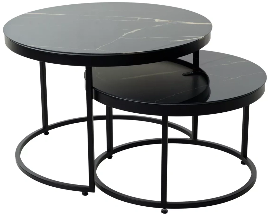 ​Комплект журнальных столиков Эрвин, стекло, обсидиан / черный каркас