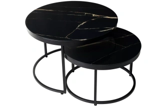 Комплект журнальных столиков Эрвин, стекло, обсидиан / черный каркас