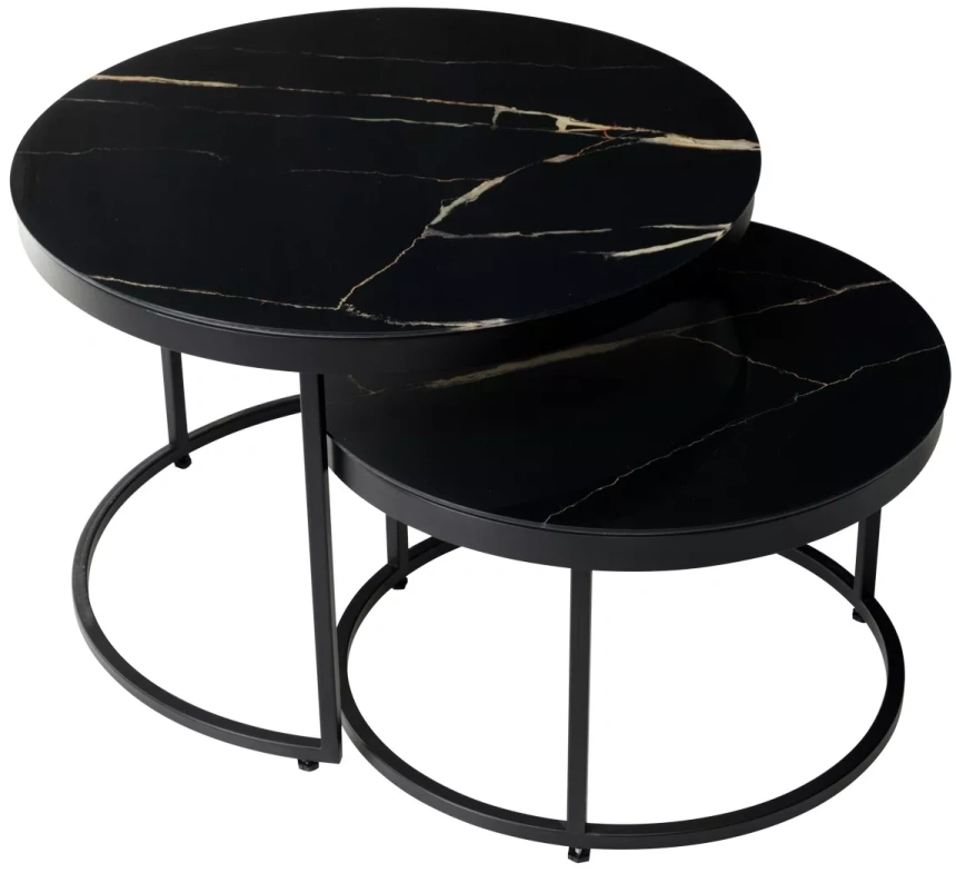 ​Комплект журнальных столиков Эрвин, стекло, обсидиан / черный каркас