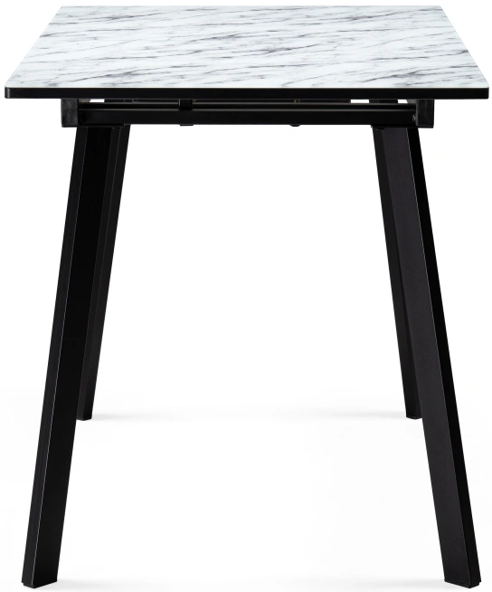Кухонный раздвижной стол Агни, 110(140)х68х76, стекло, мрамор белый / черный матовый