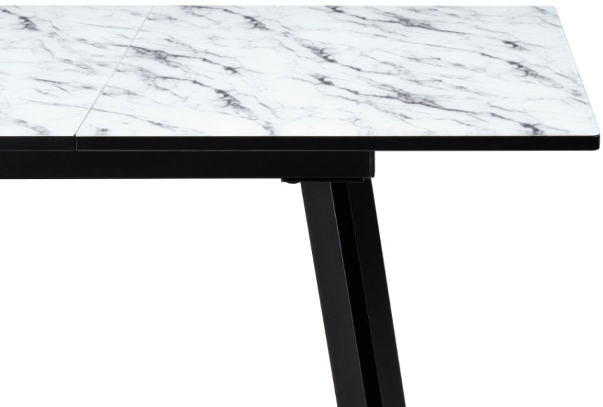 Кухонный раздвижной стол Агни, 110(140)х68х76, стекло, мрамор белый / черный матовый