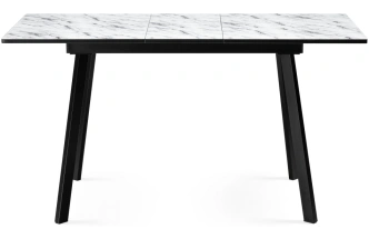 Кухонный раздвижной стол Агни, 110(140)х68х76, стекло, мрамор белый / черный матовый