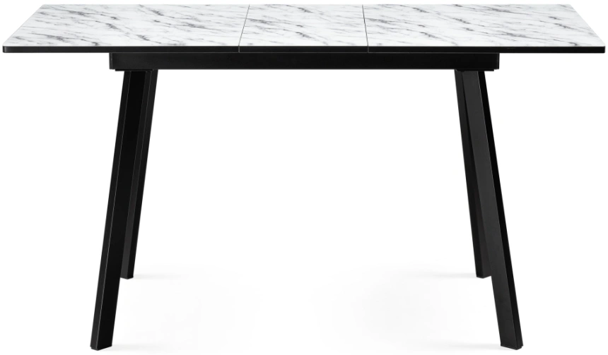 Кухонный раздвижной стол Агни, 110(140)х68х76, стекло, мрамор белый / черный матовый