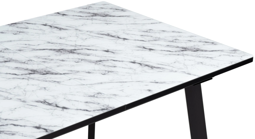 Кухонный раздвижной стол Агни, 110(140)х68х76, стекло, мрамор белый / черный матовый