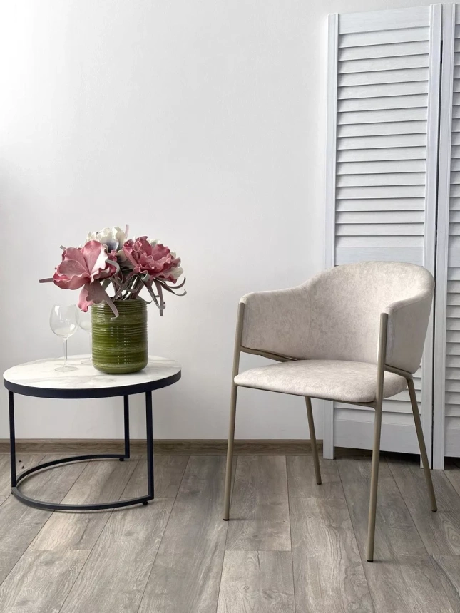 Стул Дилл, мягкий, Rain 8 слоновая кость, велюр, шампань каркас 