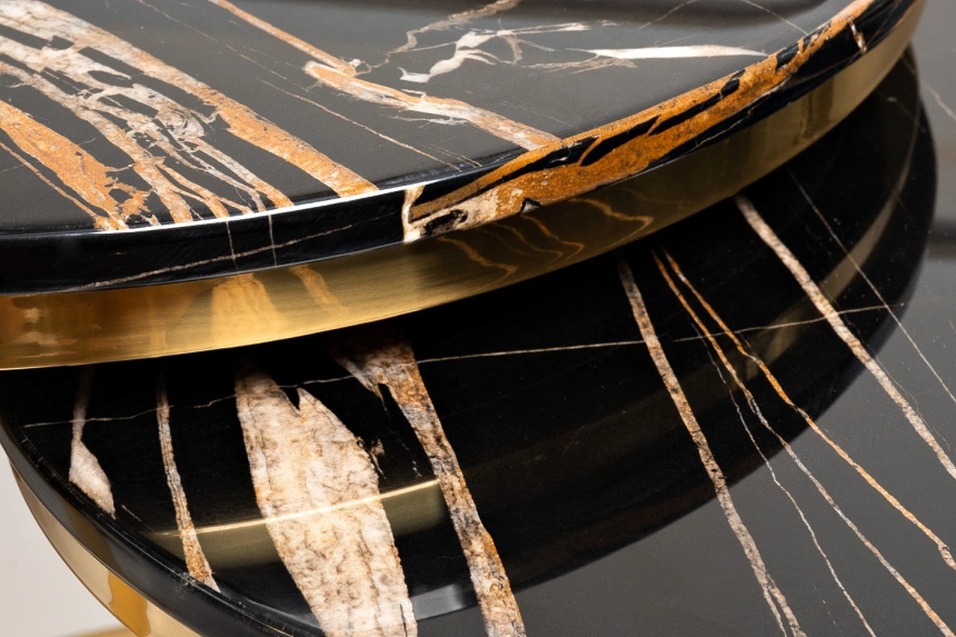 Комплект журнальных столов 57EL-CT101А-BL, 100x100x41, искусственный мрамор, черный мрамор / золото