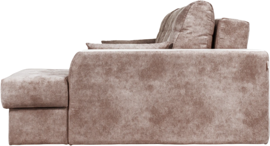 Диван угловой Остин, ткань Tornado chocolate, угол правый, декор Рамух белый