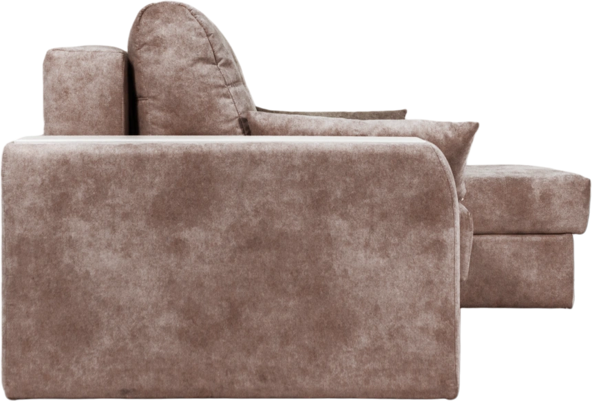 Диван угловой Остин, ткань Tornado chocolate, угол правый, декор Рамух белый