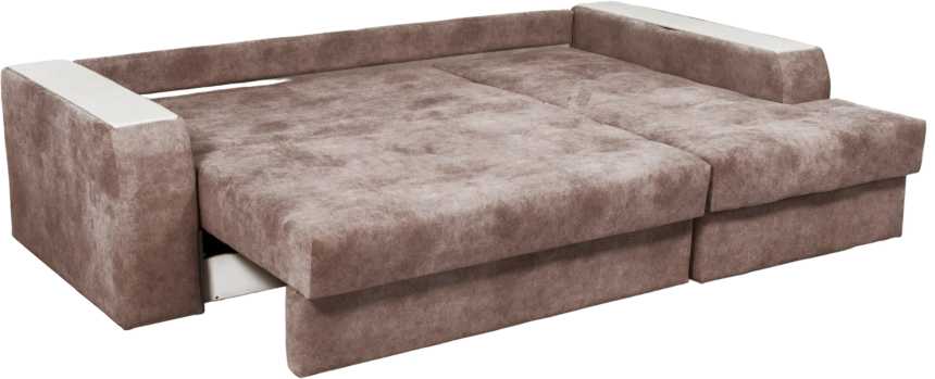Диван угловой Остин, ткань Tornado chocolate, угол правый, декор Рамух белый