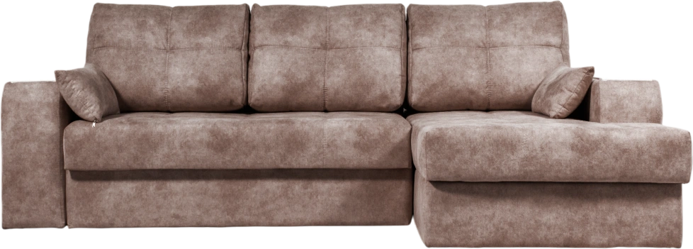 Диван угловой Остин, ткань Tornado chocolate, угол правый, декор Рамух белый