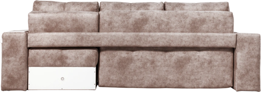 Диван угловой Остин, ткань Tornado chocolate, угол правый, декор Рамух белый