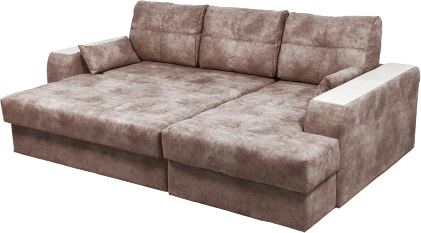 Диван угловой Остин, ткань Tornado chocolate, угол правый, декор Рамух белый