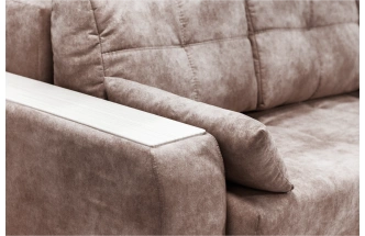 Диван угловой Остин, ткань Tornado chocolate, угол правый, декор Рамух белый