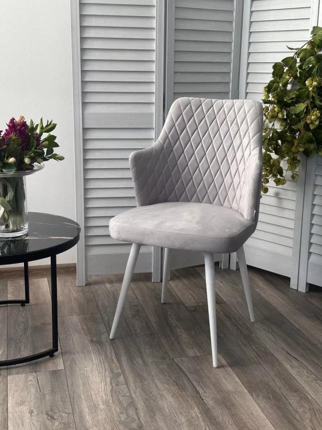 Стул Herman, мягкий, светло-серый  BM-4, велюр, белый каркас