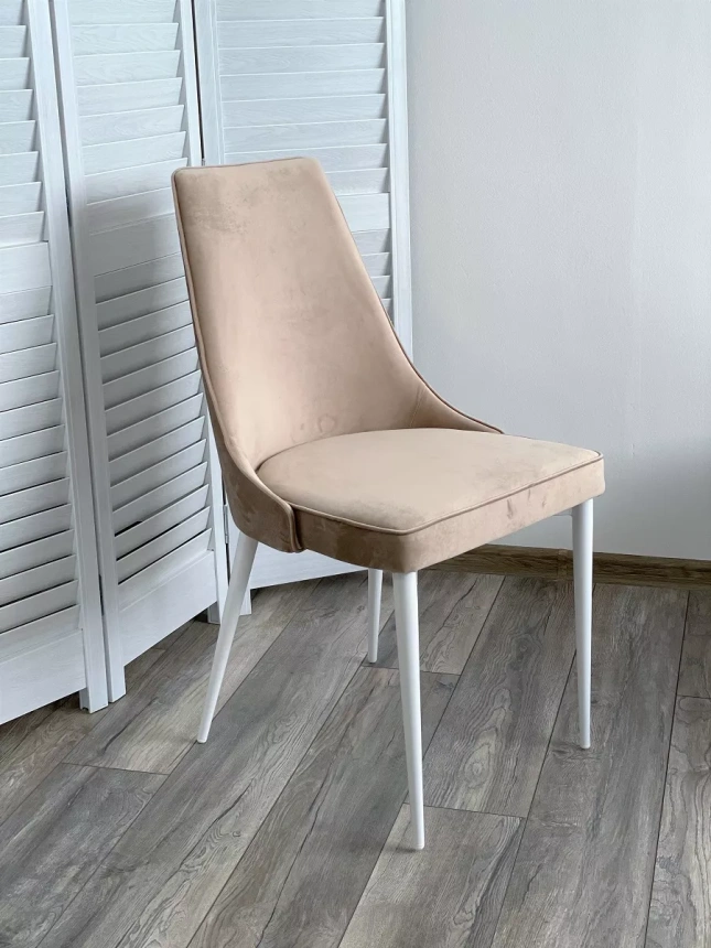 Стул Nepal-P, мягкий, бежевый #5, велюр, белый каркас