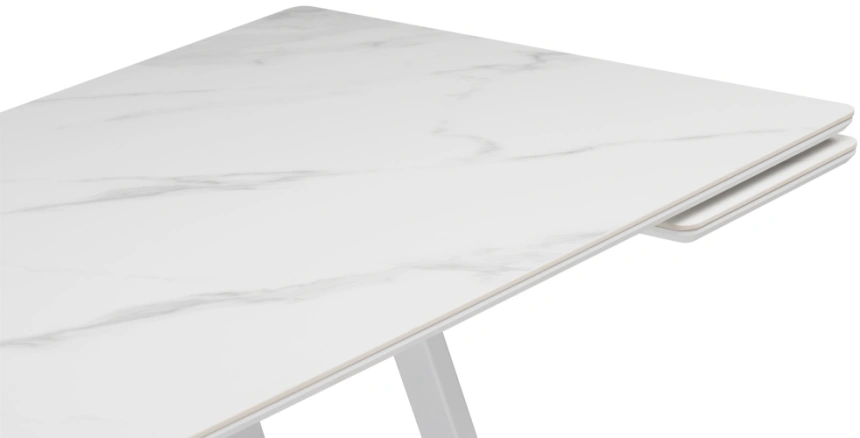 Обеденный раздвижной стол Памелла 140(200), керамика, белый мрамор / белый