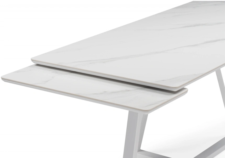 Обеденный раздвижной стол Памелла 140(200), керамика, белый мрамор / белый