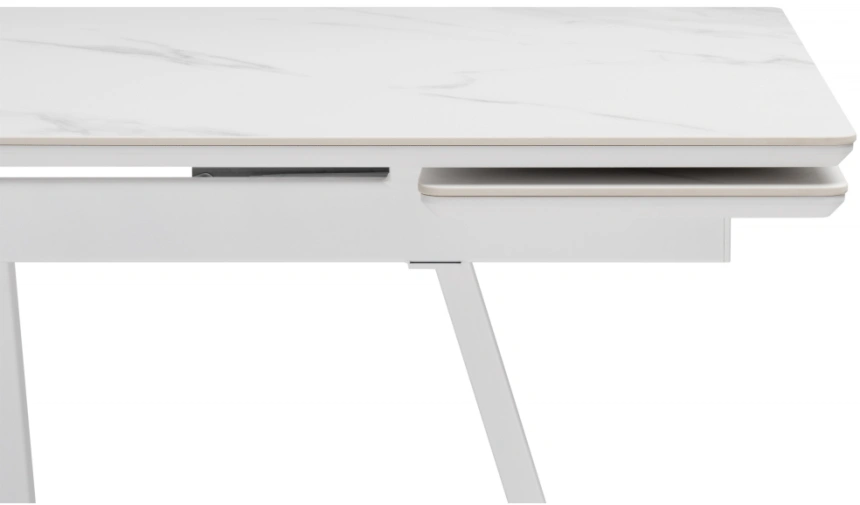 Обеденный раздвижной стол Памелла 140(200), керамика, белый мрамор / белый