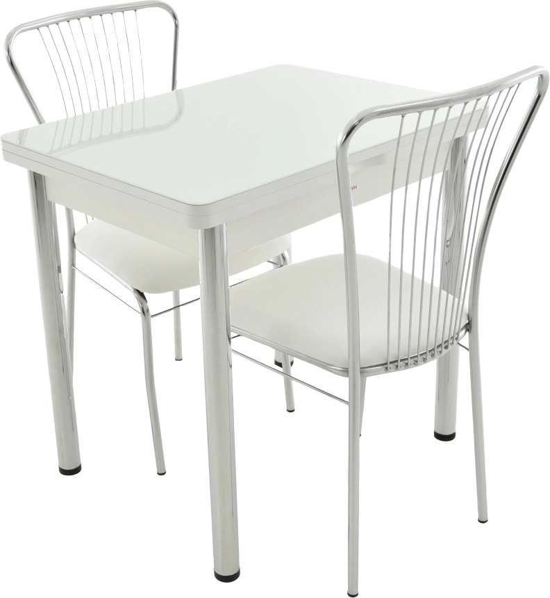 Кухонный стол Бари, белый, стекло, каркас хром 
