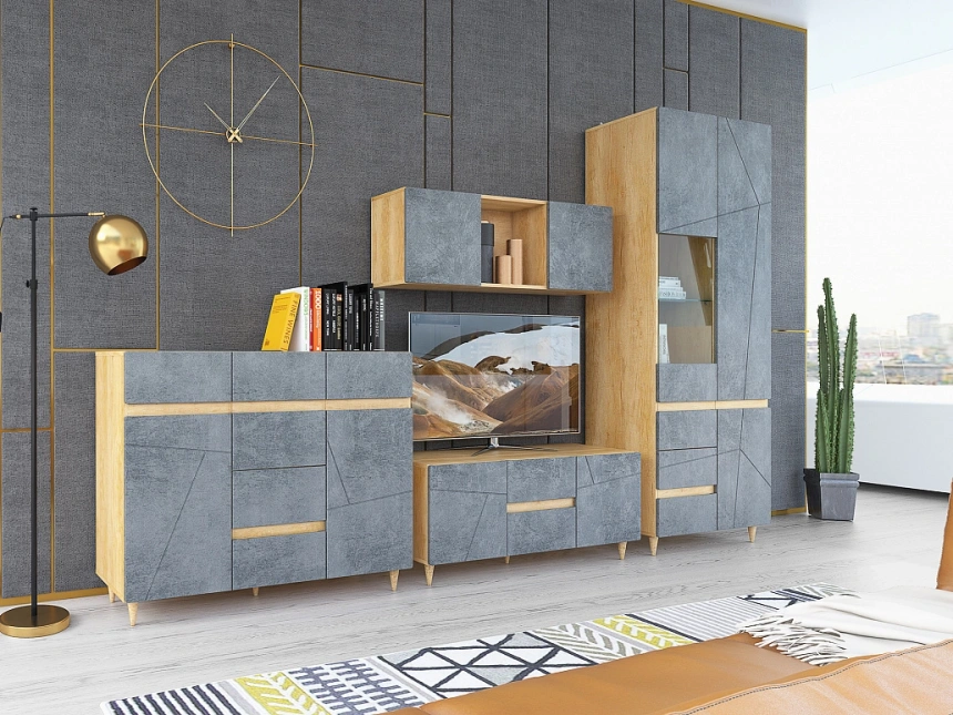 Модульная гостиная Киото 2, дуб небраска / бетон тёмный