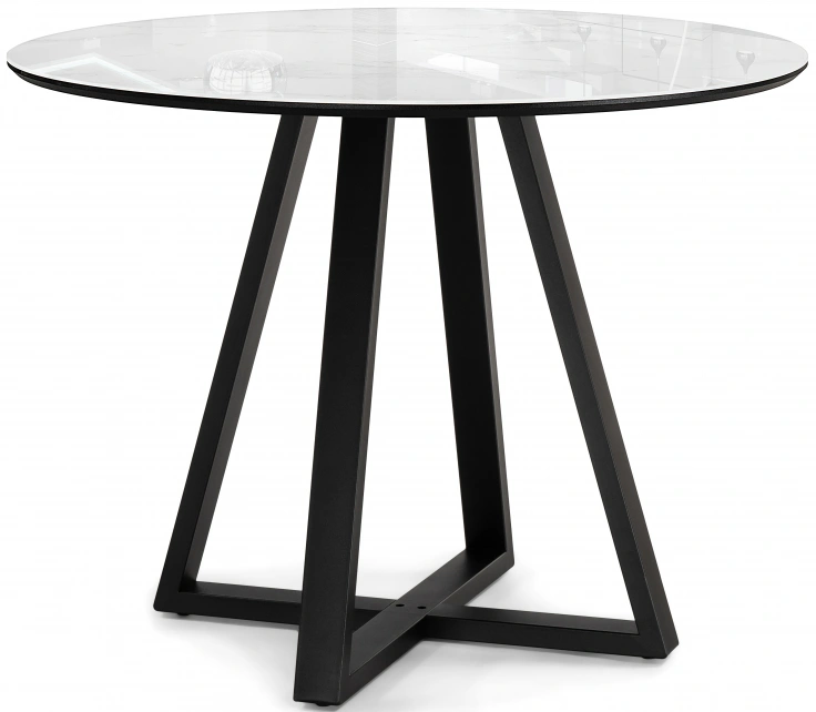 Кухонный стол Норфолк, 100x100x78, стекло, белый мрамор / черный