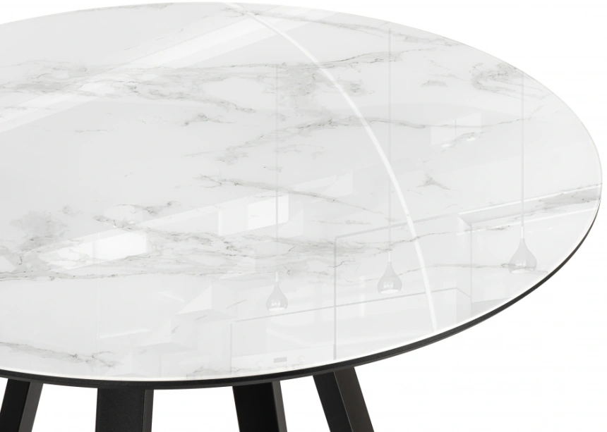Кухонный стол Норфолк, 100x100x78, стекло, белый мрамор / черный