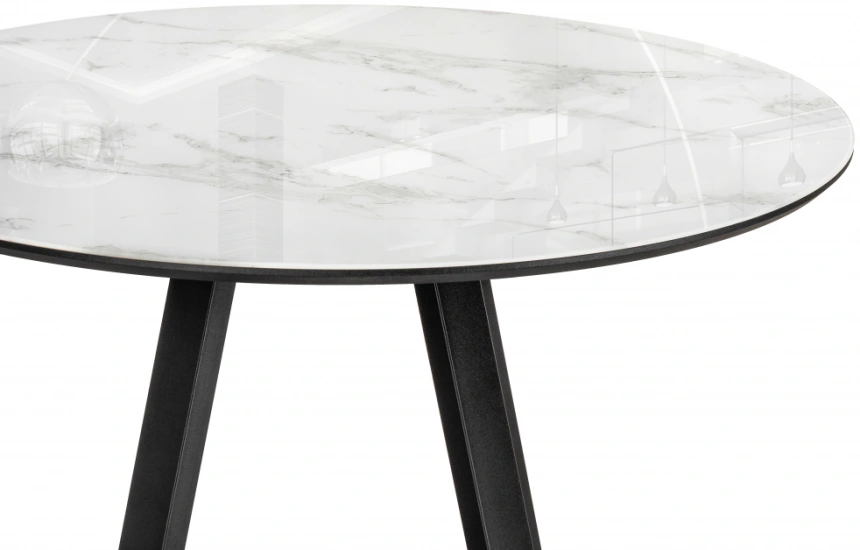 Кухонный стол Норфолк, 100x100x78, стекло, белый мрамор / черный