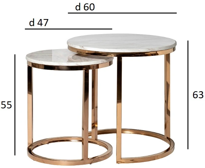 ​Комплект журнальных столов 57EL-ET101B, 60x60x63, искусственный мрамор, белый мрамор / золото