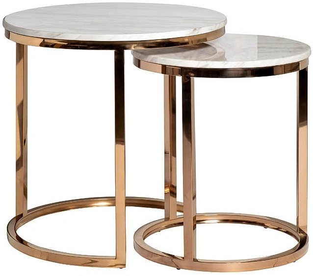 ​Комплект журнальных столов 57EL-ET101B, 60x60x63, искусственный мрамор, белый мрамор / золото