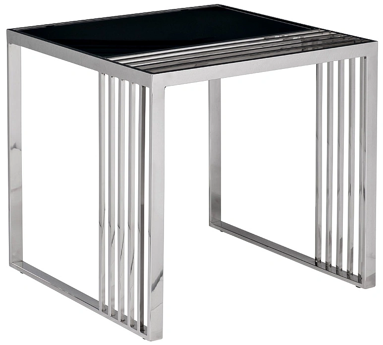 Журнальный стол 13RX-50330, 55x55x55, закаленное стекло, черный / серебро